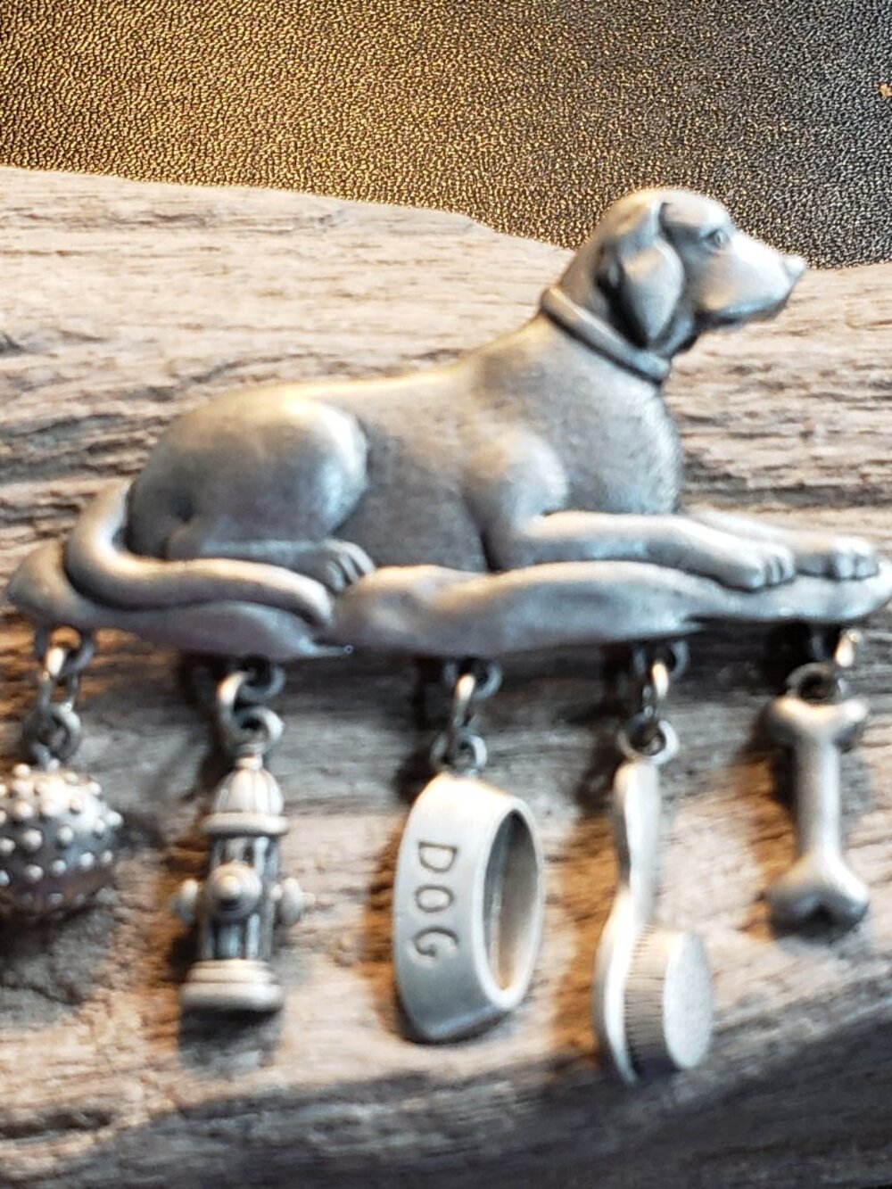 JJ Pewter Bar Brooch with Charms Jonette Jewelry Pewter Signed